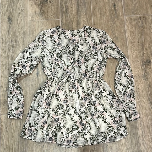 Free People Mini Dress Blouse Tunic Top Floral Pockets Green Tassels Cottagecore - Picture 10 of 12